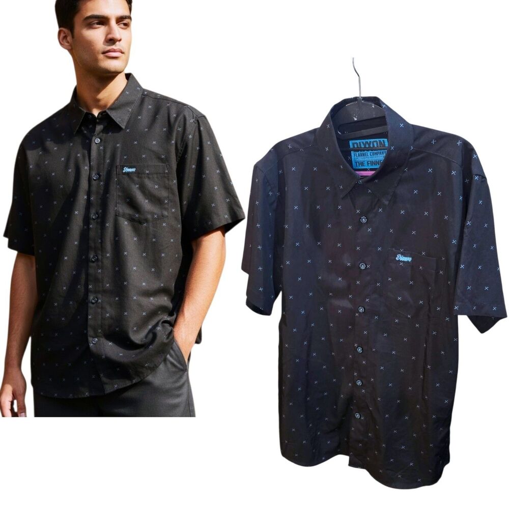DIXXON FLANNEL CO. THE FINNEY Sz M Black Button Front S/S Logo Work Dress Shirt